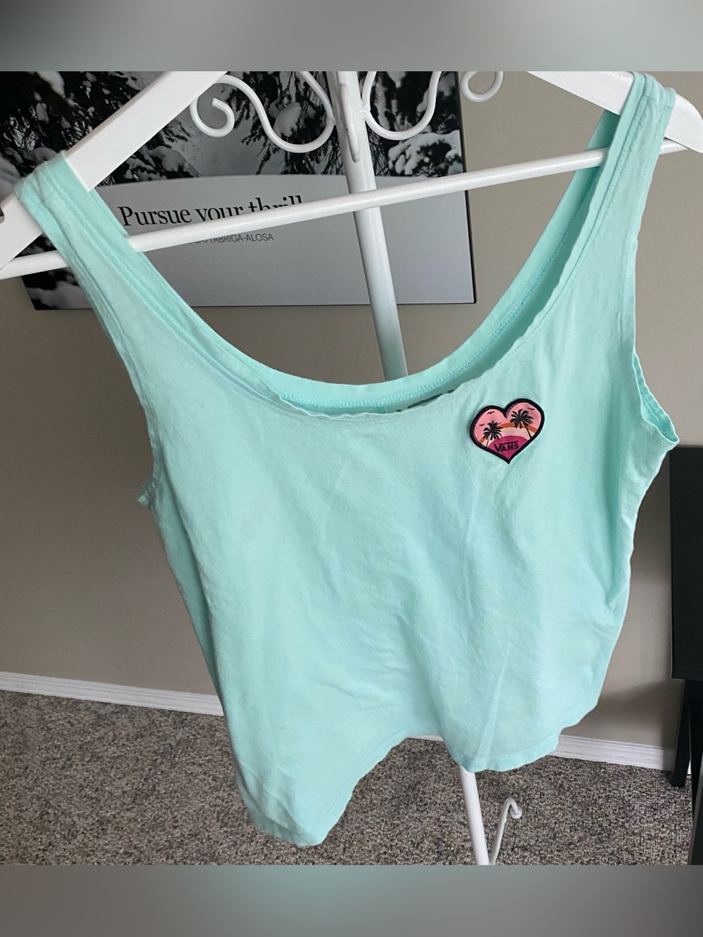 Woman’s Vans Mint Green Tank with Pink Heart Palm Patch